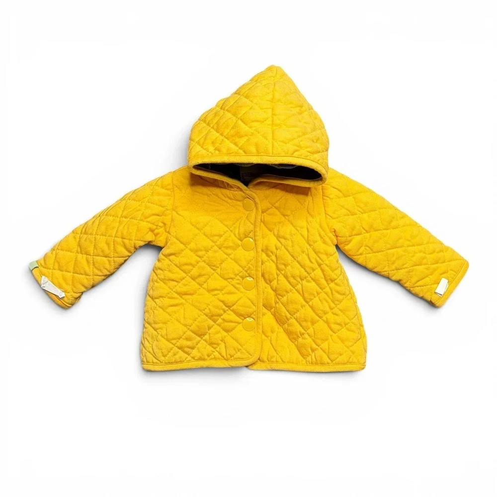 Wanderling Baby 0-3M Reversible Quilted Hooded Jacket Yellow Blue Floral FA22